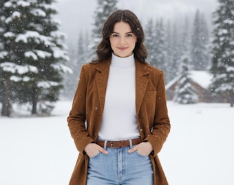 Women’s Brown Suede Leather Blazer – Vintage Western Cowgirl Jacket, Genuine Suede Coat, Stylish Gift for Her