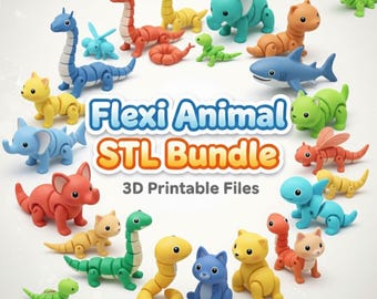Paquete STL de animales flexibles, megapaquete de STL articulados, archivos STL + 3MF para impresión 3D, animales de safari articulados, acceso instantáneo de por vida