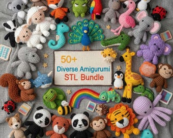 Paquete de más de 50 STL de animales amigurumi, acceso de por vida, archivos STL y 3MF. Colección de juguetes en miniatura adorables. Juguetes para niños. Paquete flexible.