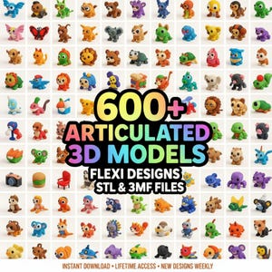 600+ Pack STL Flexi Animals, Articulated STL Mega Pack, STL + 3MF Files for 3D Printing, Instant Lifetime Access