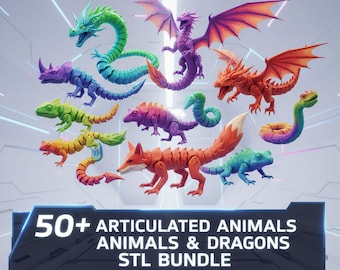 50+ Articulated Animals & Dragons STL Bundle, Articulated Pack, STL + 3MF Files for 3D Printing, Kids Toys Flexi Bundle, Lifetime Access