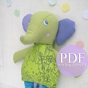 Elephant sewing pattern PDF. Stuffed toy Elephant sewing tutorial. DIY Elephant toy PDF. Cloth doll  Elephant sewing pattern by Joyful River