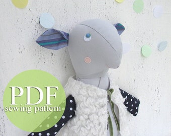 Stuffed toy sheep pdf sewing pattern - Sheep doll pattern - Lamb softie Nursery decor DIY tutorial - Plush sheep Joyful River sewing pattern