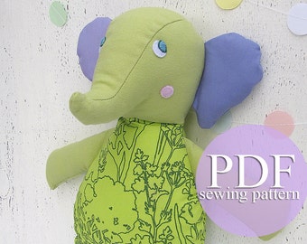 Elephant sewing pattern PDF. Stuffed toy Elephant sewing tutorial. DIY Elephant toy PDF. Cloth doll  Elephant sewing pattern by Joyful River