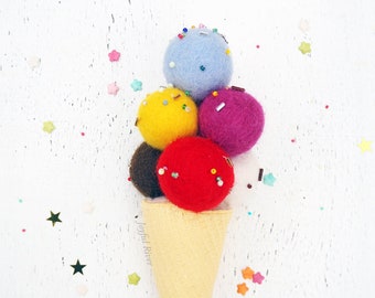 Felted Ice Cream Toy.  Plush Ice Cream Cone.  Play Food. Gift For Kids. Christmas Gift. Felt Ball Ice Cream. Funny Gift For Friend