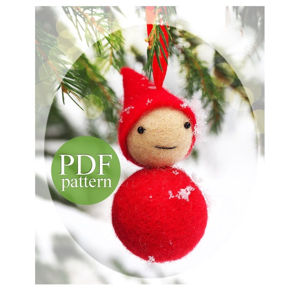 Christmas Elf Ornament PDF pattern. Gnome DIY tutorial sewing pattern. Scandinavian Christmas felt holiday ornament