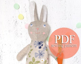 Stuffed toy bunny pdf sewing pattern - Easter bunny rabbit hare pdf sewing pattern - Easy sewing pattern tutorial