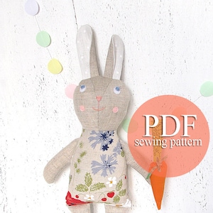 Stuffed toy bunny pdf sewing pattern - Easter bunny rabbit hare pdf sewing pattern - Easy sewing pattern tutorial