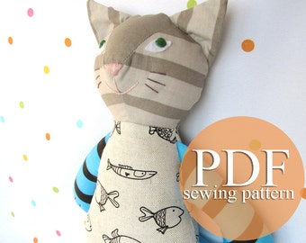 Cat doll sewing pattern PDF. Stuffed toy cat sewing pattern & tutorial. Make your own cat doll. DIY plush cat toy