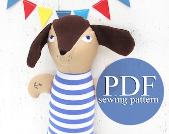 Dachshund dog sewing pattern PDF. Stuffed toy Dachshund Dog sewing tutorial. Make your own dog doll. DIY plush dog.