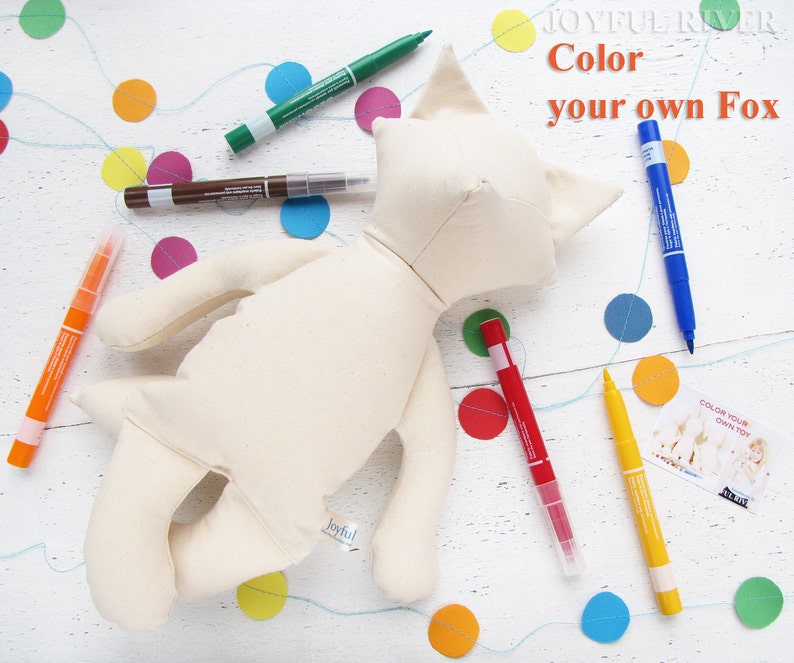 Color your own fox toy Stuffed fox toy Make your own plush fox Kids art project Birthday party art project image 1