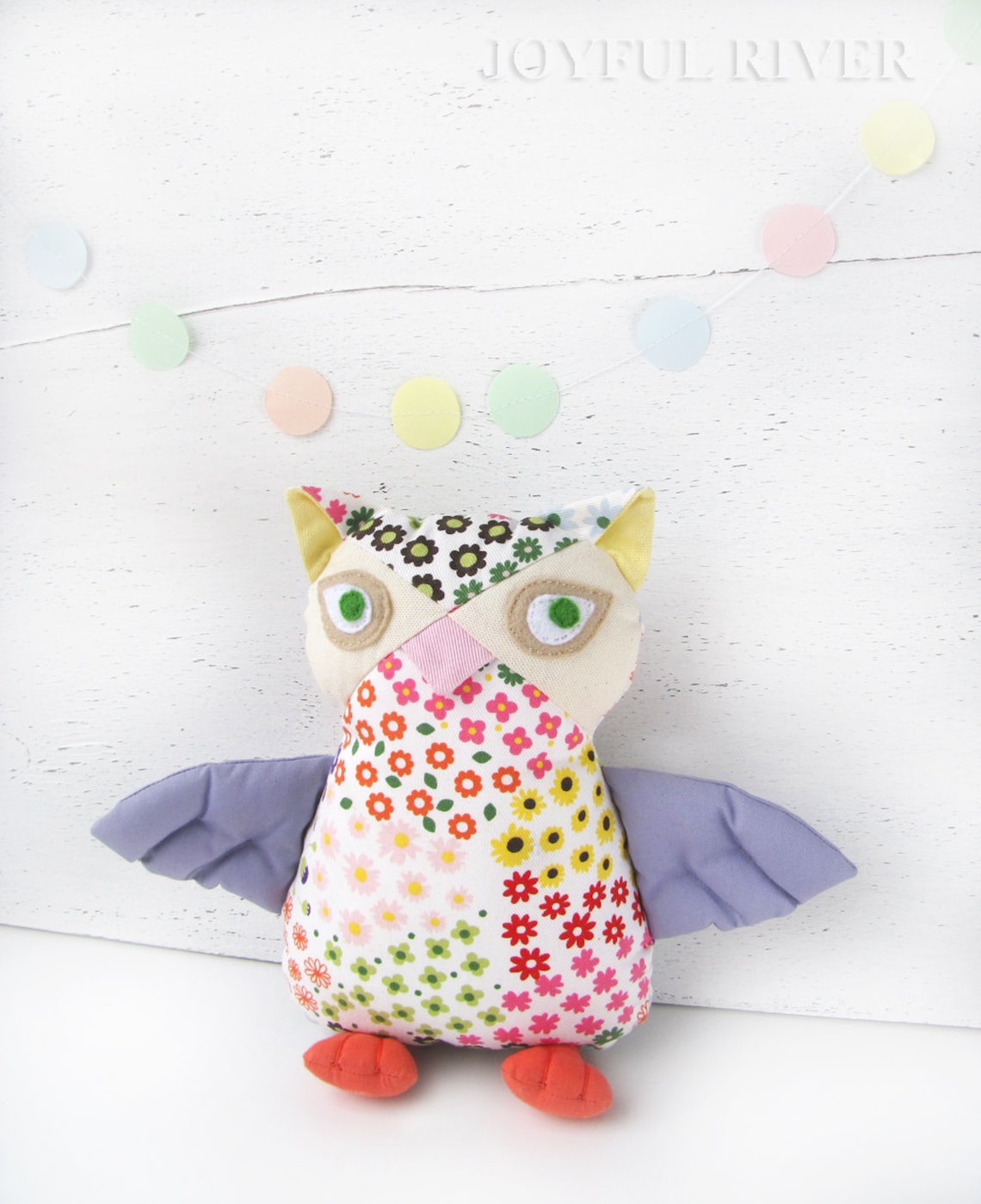 Stuffed Toy Joyful Owl Flowery Owl Softie Colorful Beige Etsy