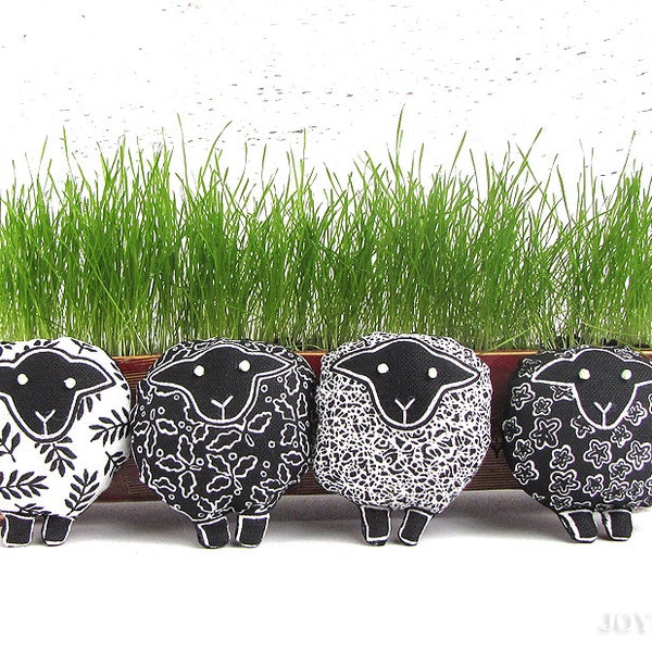 Monochrome Fabric Sheep brooch - Black and white sheep pin -  Lamb brooch - Quirky accessory - Modern animal brooch - READY TO SHIP