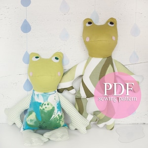 Frog easy sewing pdf pattern. Stuffed toy Frog  sewing pattern for beginners. Frog doll DIY tutorial. Frog cloth doll PDF