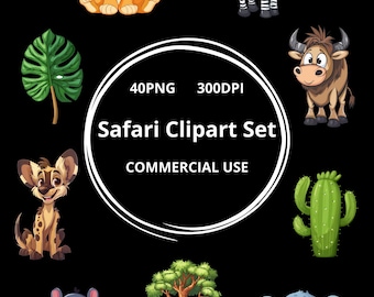 Safari Animals Clipart Set – Jungle PNG Graphics (Digital Download)