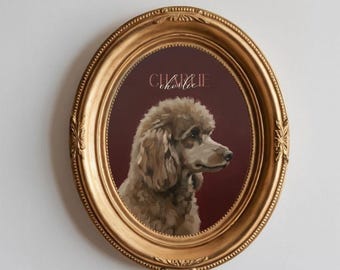 Personalized Brown Poodle Art Print: Vintage-style Mini Dog Oil Painting Portrait