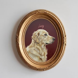 Personalized Golden Retriever Art Print: Vintage-Style Dog Portrait Oil Paintining Wall Decor
