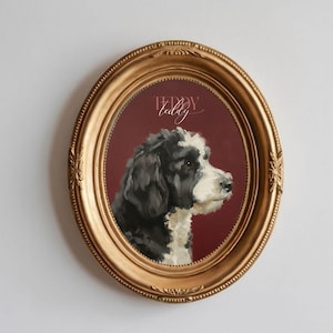 Personalized Sheepadoodle Art Print: Vintage-Style Mini Dog Portrait Oil Painting