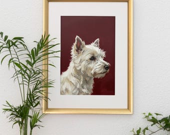 Klassiek olieverfschilderij West Highland Terrier: digitale muurkunst vintage print Westie-poster