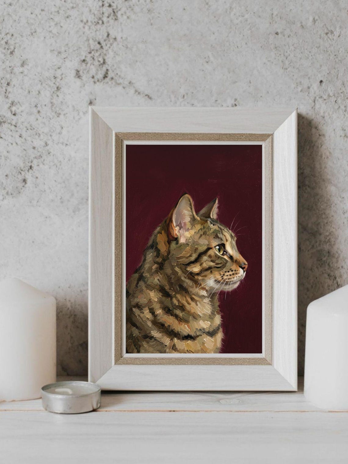 Personalized Tabby Cat Portrait: Mini Oil Painting Wall Art Print - Etsy