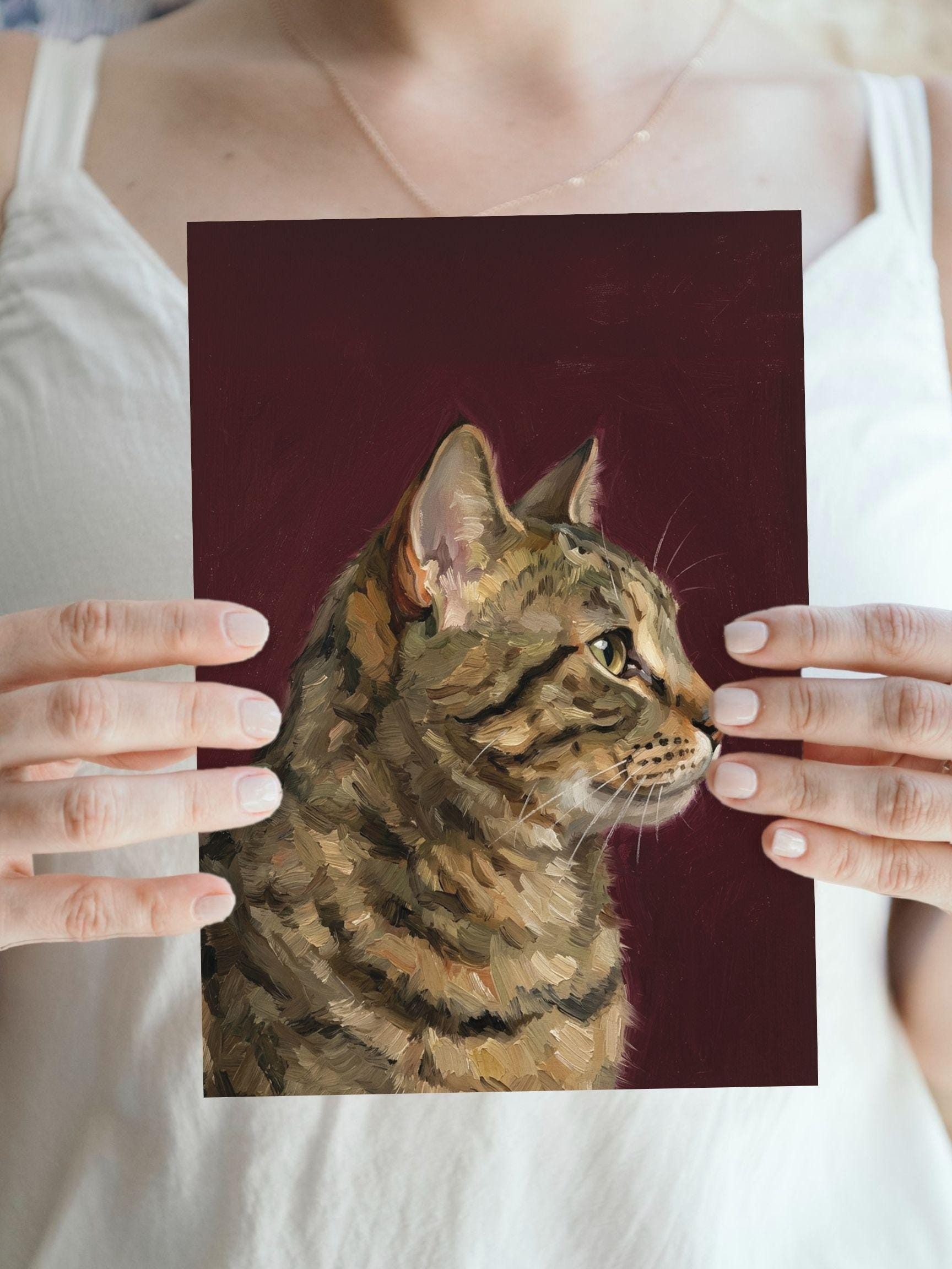 Personalized Tabby Cat Portrait: Mini Oil Painting Wall Art Print - Etsy