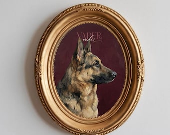 Personalized German Shepard Portrait: Giclée Mini Dog Oil Painting, Wall Art Print