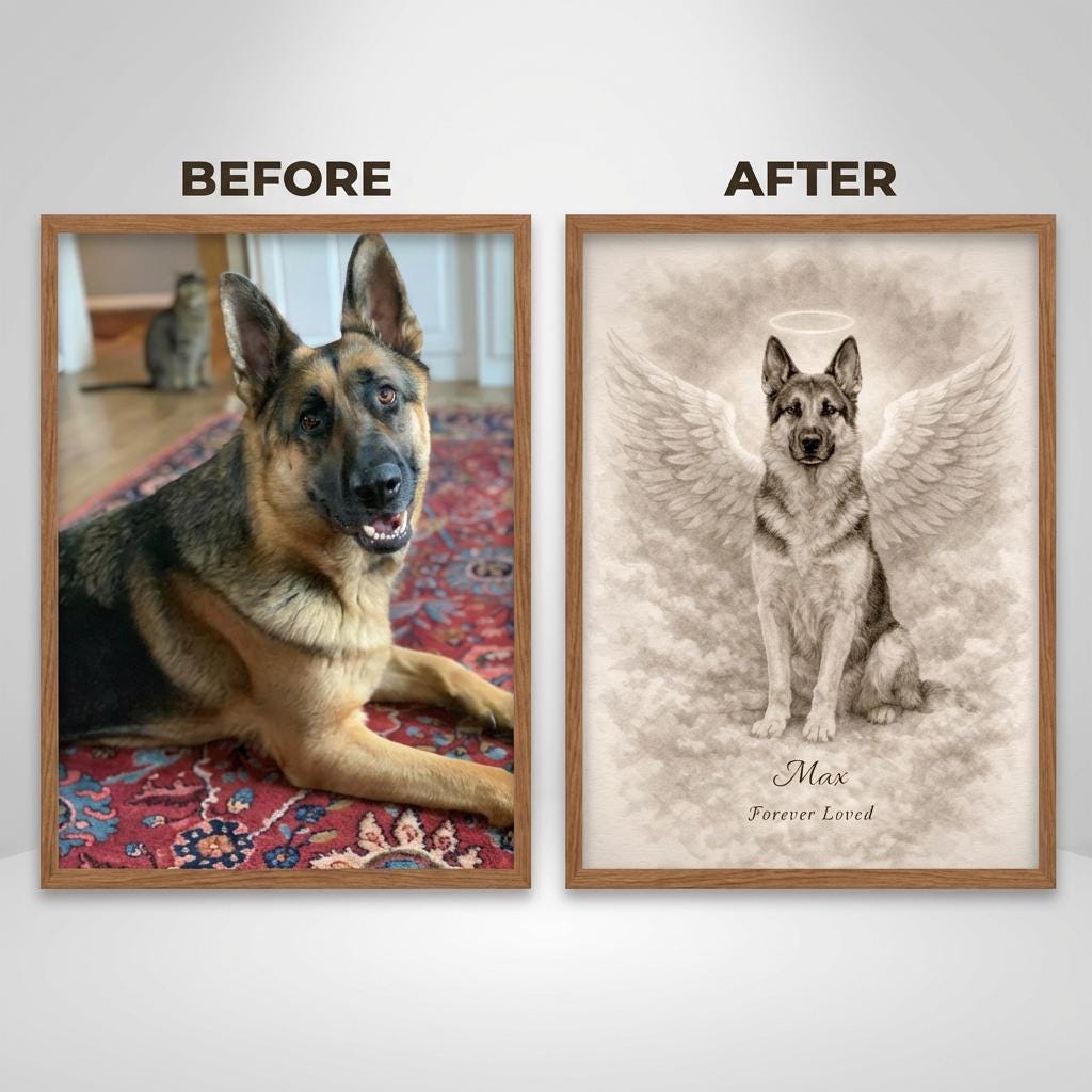 Custom Pet Memorial Portrait With Angel Wings – Dog or Cat Pet Loss Art ...