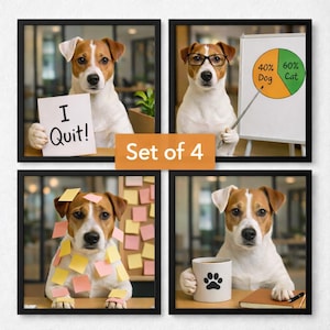 Office Pet Portrait Set of 4 – Custom Funny Dog or Cat Digital Art, Coworker & Boss Gift