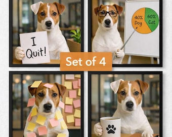 Office Pet Portrait 4er Set - Individueller lustiger Hund oder Katze Digital Art, Kollegen & Boss Geschenk