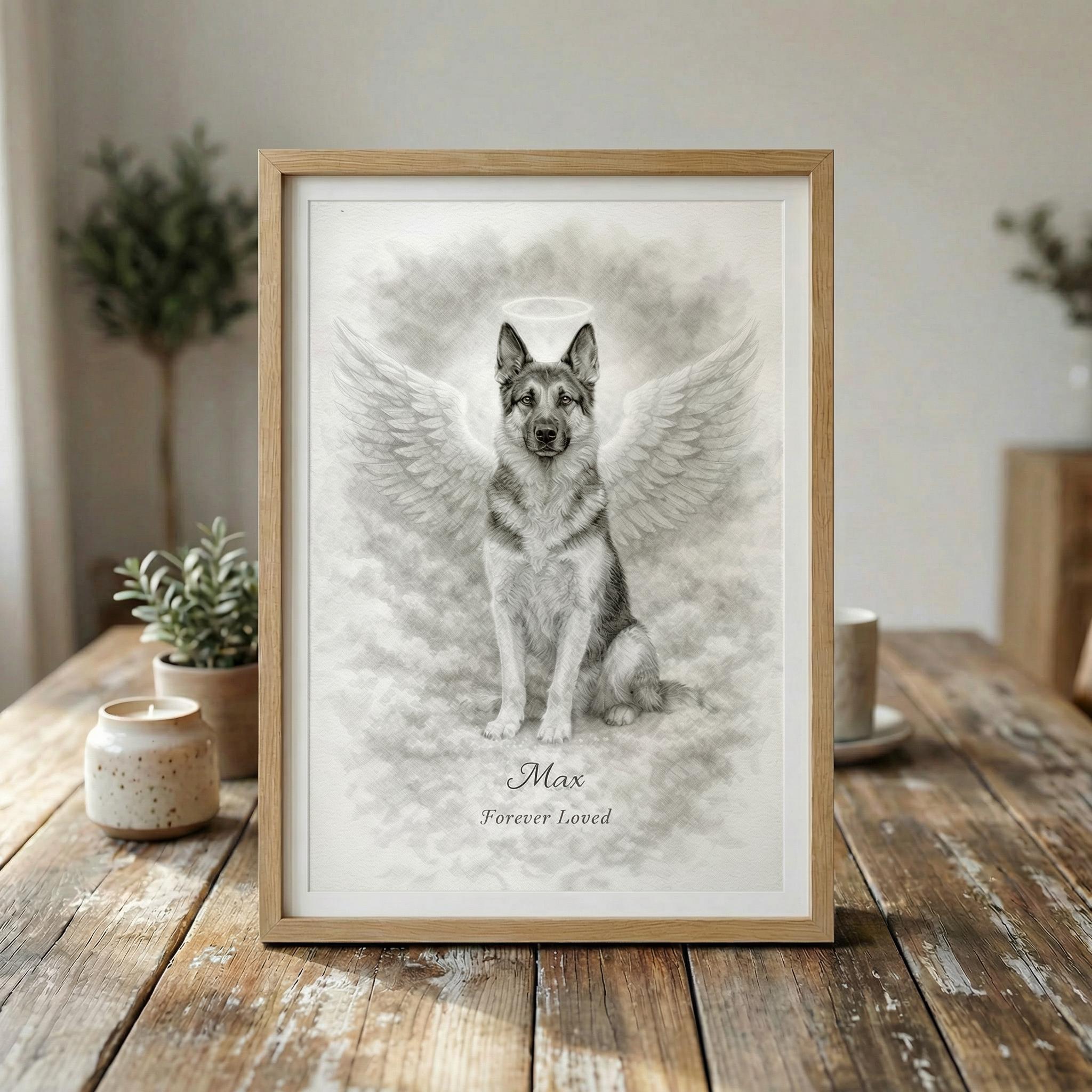 Custom Pet Memorial Portrait With Angel Wings – Dog or Cat Pet Loss Art ...