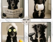Custom Bathroom Pet Portrait Set Of 4, Funny Pet Art Prints (Digital Download)