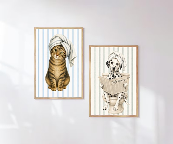 Custom Pet Portrait Bathroom Print, Personalized Dog Cat Wall Art from Photo, Funny Animal Bathroom Decor, Unique Gift for Pet Lover