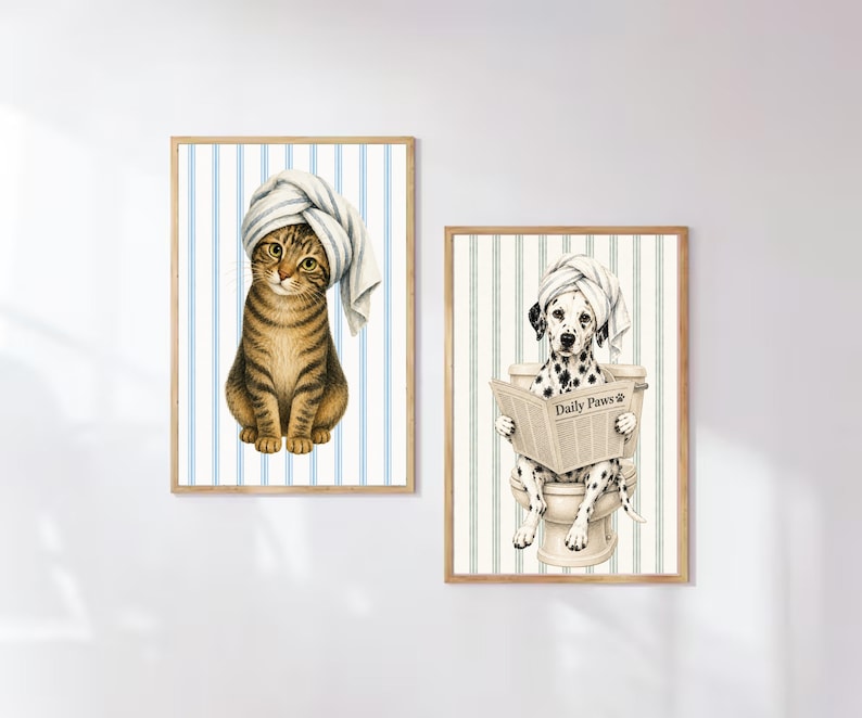 Custom Pet Portrait Bathroom Print, Personalized Dog Cat Wall Art from Photo, Funny Animal Bathroom Decor, Unique Gift for Pet Lover