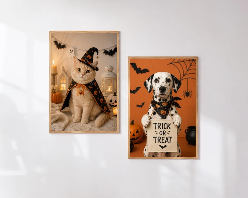 Custom Halloween Pet Portrait, Personalized Dog or Cat Digital Wall Art