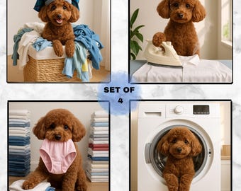 Benutzerdefinierte Wäsche Wäsche Haustier Portrait 4er-Set, Hund & Katze Digital Art