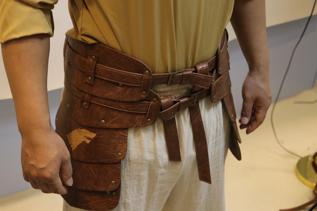 Men Viking Belt Nordic Wide Leather Belt Waist Armor Medieval LRP Warrior Brown L main image 4