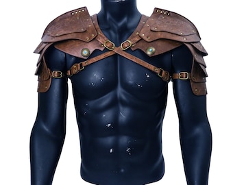 Armadura de hombro de cuero repujado farlangboo: disfraz vikingo medieval