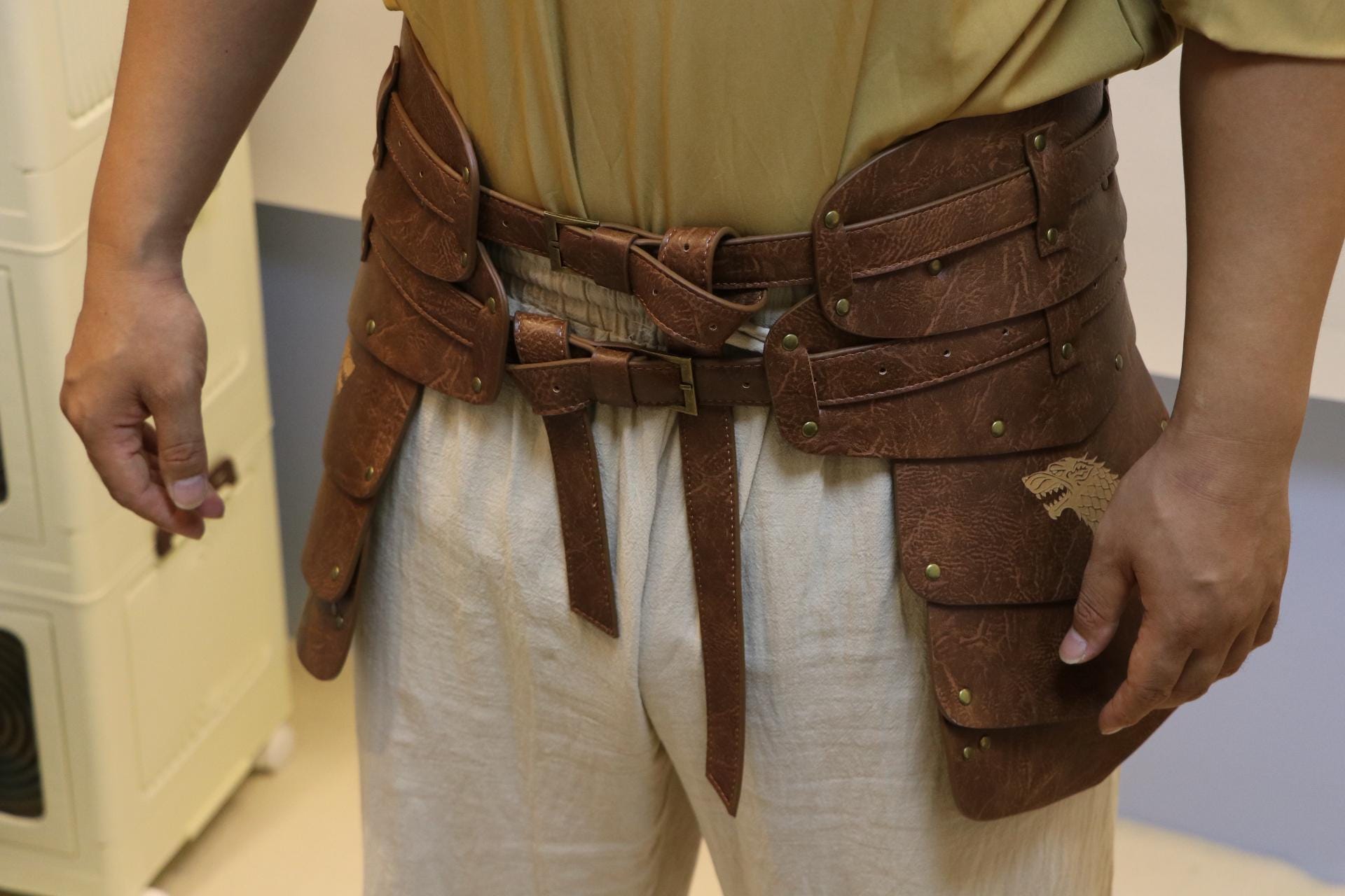 Men Viking Belt Nordic Wide Leather Belt Waist Armor Medieval LRP Warrior Brown Viking Warrior Belt, Vintage Medieval Leather Belt, Brown  main image 4
