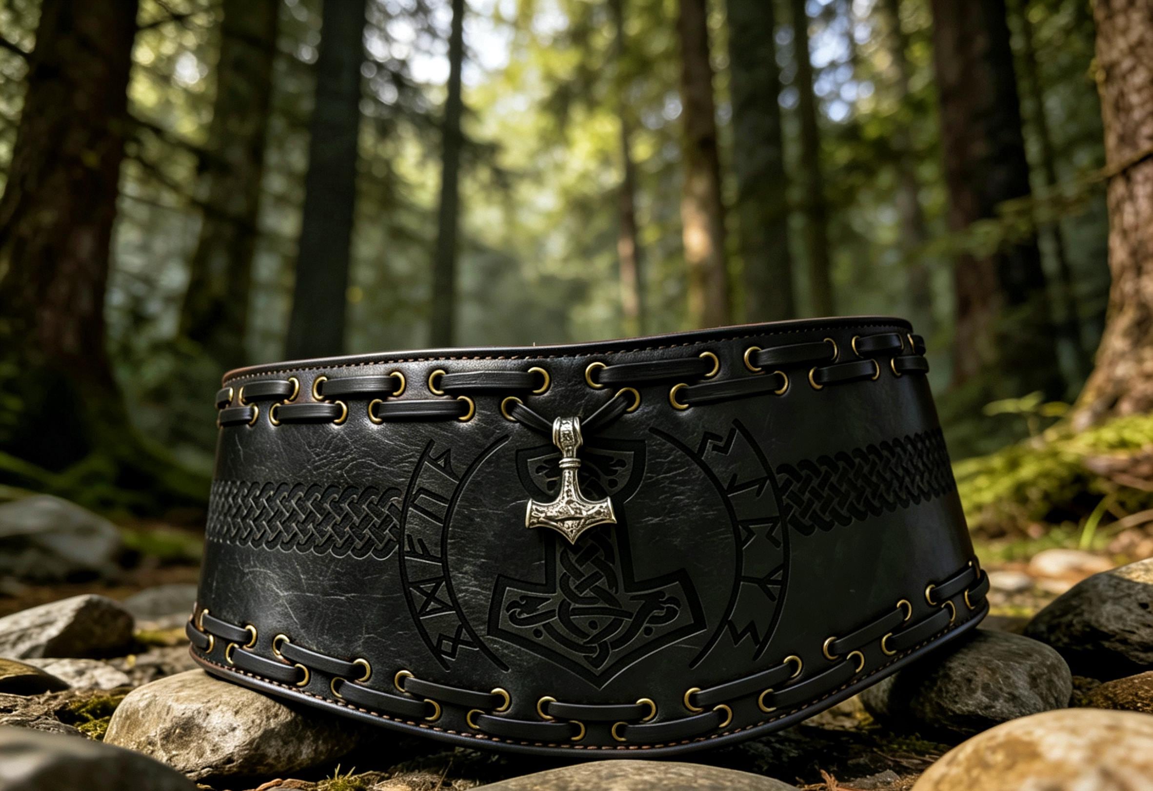 Handcrafted Viking Belt – Faux Leather, Mjolnir, Runes, Norse Waist ...