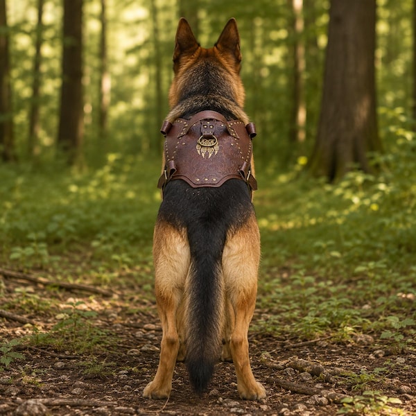 Viking Style Leather Dog Harness, Embossed Celtic Knots, Heavy-Duty Vest