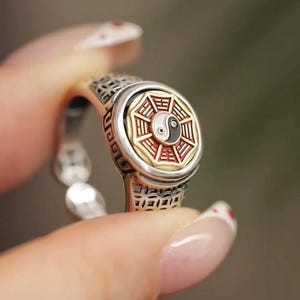 Sterling Silver Yin Yang Spinner Ring | Taoist Bagua, Unisex Fidget Jewelry