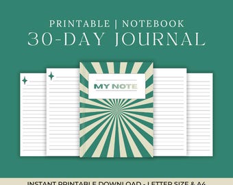 30-Day Journal Notebook | Minimalist Green Daily Planner (Digital Download)