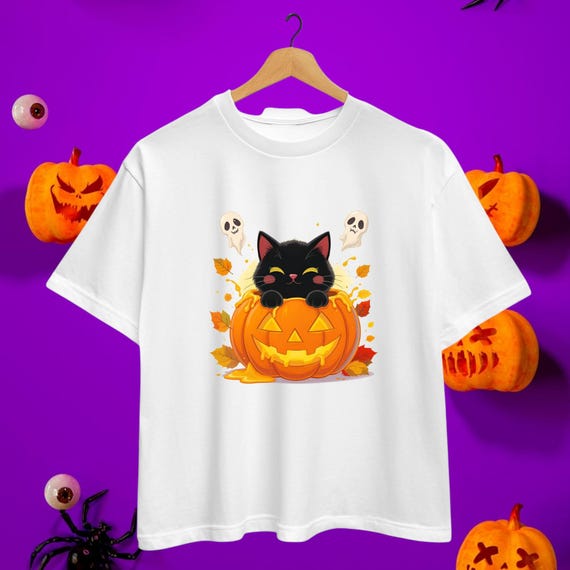 Black Cat Pumpkin Halloween T-Shirt: PNG Printable (Digital Download)
