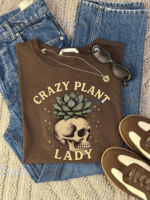 Crazy Plant Lady PNG: Retro Skull Succulent Design (Digital File)