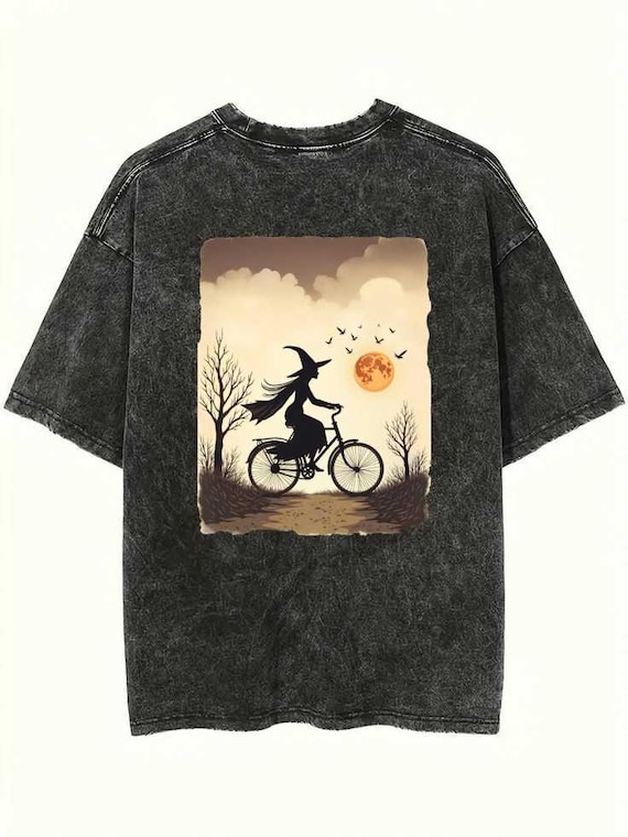 Witch on Bike Halloween T-Shirt Design - PNG Printable, Custom Apparel, Digital Download