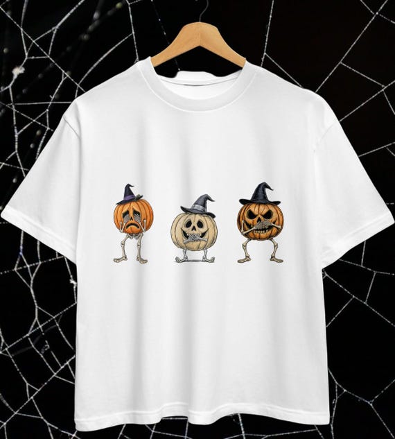 Funny Halloween Pumpkin Skeletons T-Shirt Design - PNG Printable, Custom Apparel, Digital Download