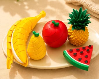 3D-geprinte speelgoedfruitset, met banaan, appel, peer, ananas en watermeloen, speelkeuken voor kinderen