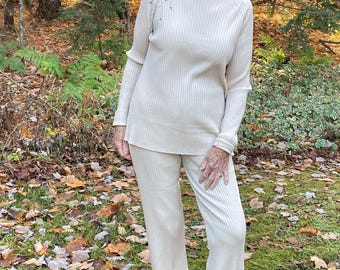 2 Pc Hand Painted Beige Knit Ensemble