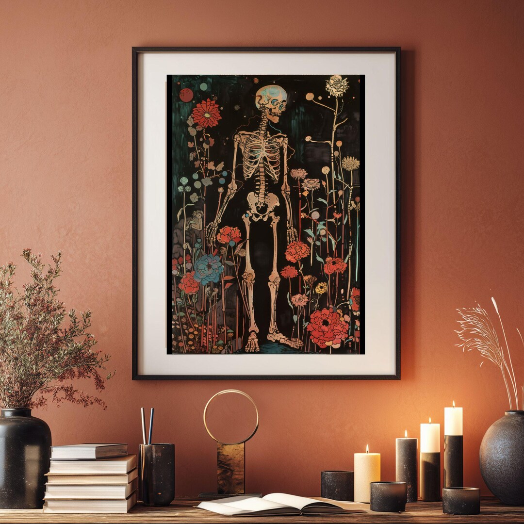 Skeleton Botanical Wall Art Print | Vintage Anatomy Floral Poster ...