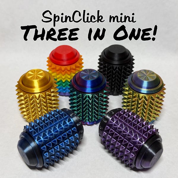 SpinClick mini - SPIKY Sensory Fidget Spinner Clicker Keychain, Clicky Pain Stim Three in One!